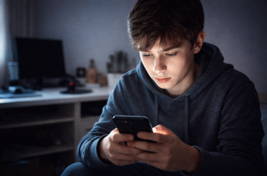 adolescent utilisant smartphone le soir impact réseaux sociaux