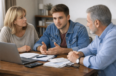 jeune adulte discutant avec ses parents d une aide financière