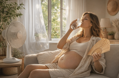 femme enceinte se rafraîchissant pendant une période de forte chaleur