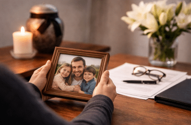 personne tenant une photo en souvenir après le décès d’un parent