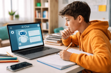 élève utilisant une intelligence artificielle pour faire un devoir