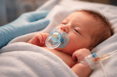 nourrisson apaisé avec une sucette pendant un soin médical