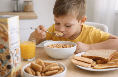 enfant mange céréales petit déjeuner exposition cadmium