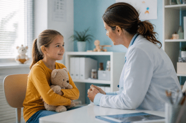 enfant en consultation avec un professionnel de santé