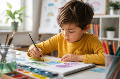 enfant concentré réalisant une activité artistique